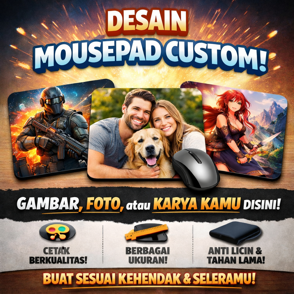 Mousepad Custom Anime Foto Idol Anti-Slip Ukuran 22x18cm