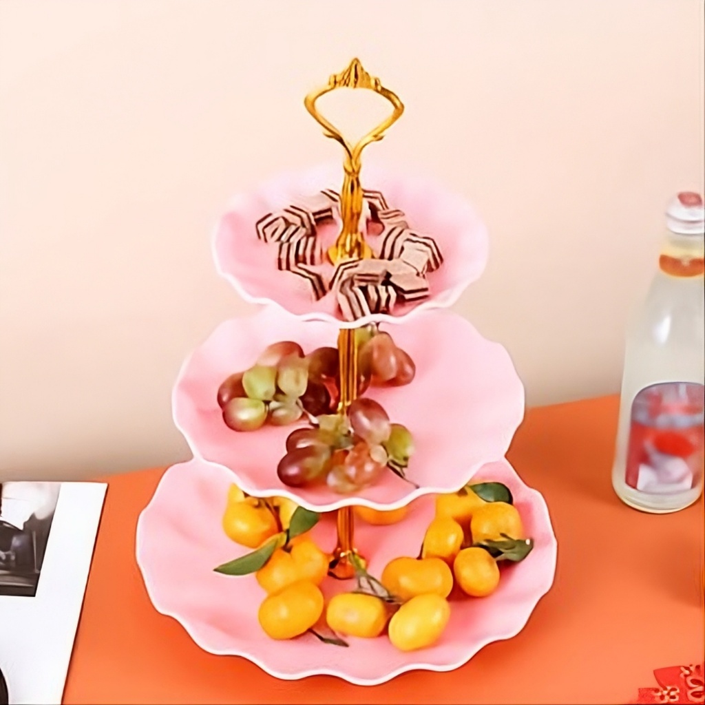 Rak Kue Susun Estetik 3 Tingkat / Rak Susun Makanan / Tempat Kue Susun 3 Tingkat