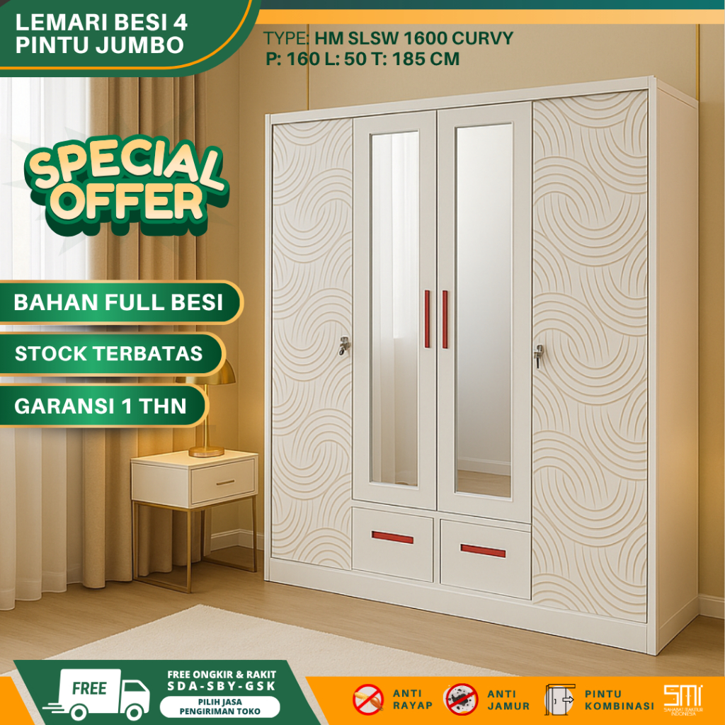 Lemari Besi 4 Pintu - Lemari pakaian sliding, lemari baju besi, lemari besi 4 pintu, lemari besi