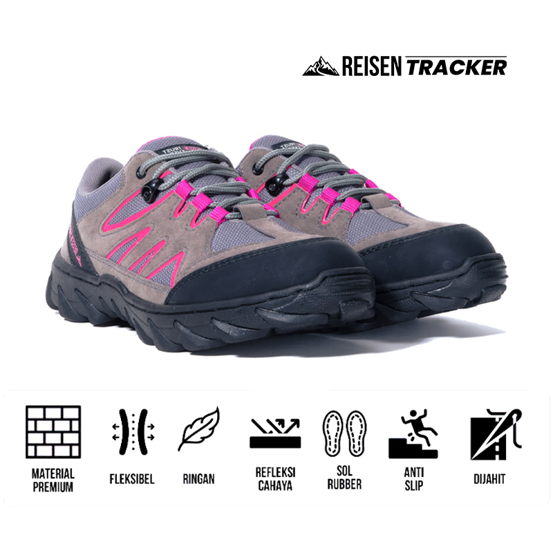 Reisen Alpine Pink Grey Women Low Sepatu Gunung Hiking Wanita