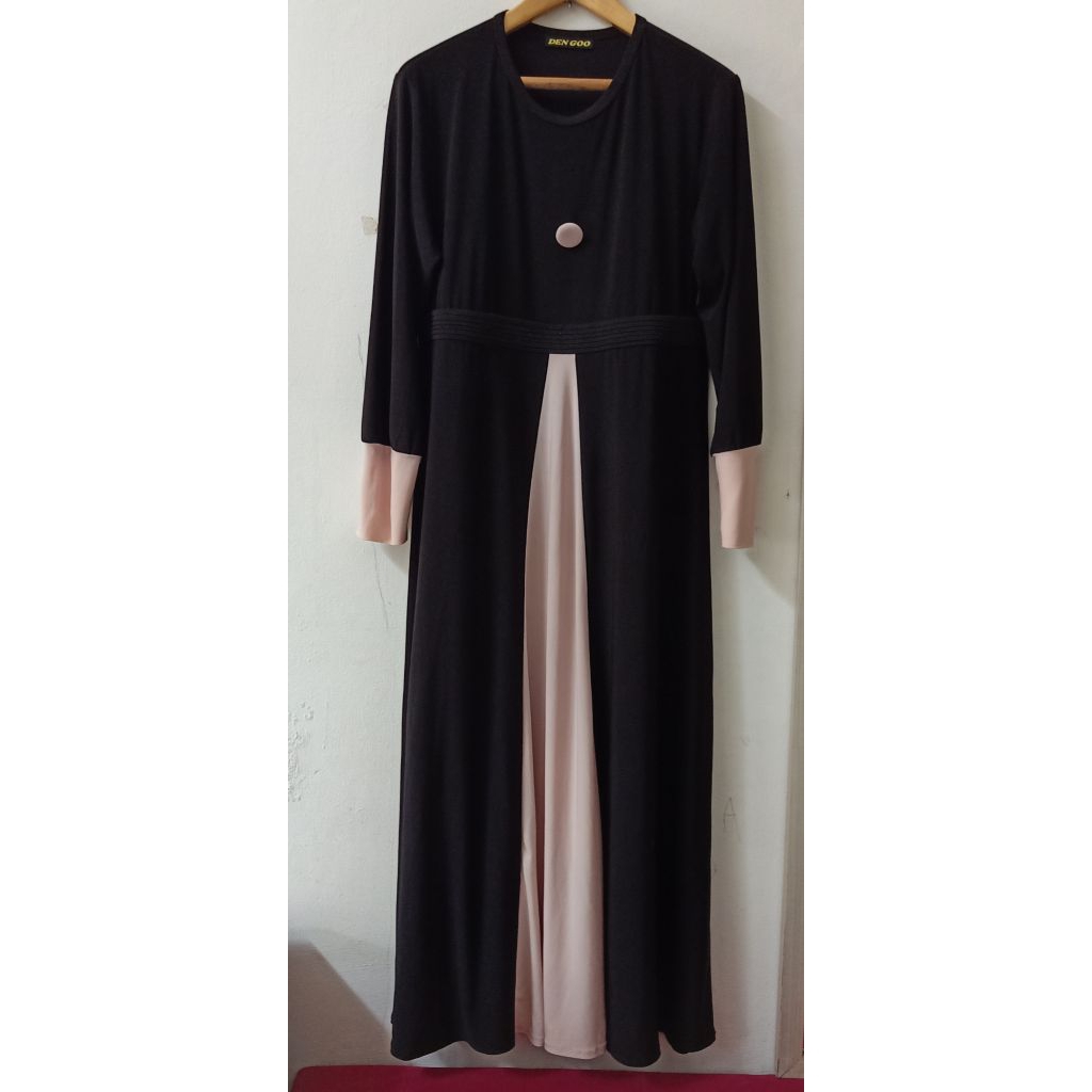 Den Goo Gamis Bahan Jersey Korea Premium Import Pakaian Wanita Elastis Nyaman Warna Hitam Inner Gami