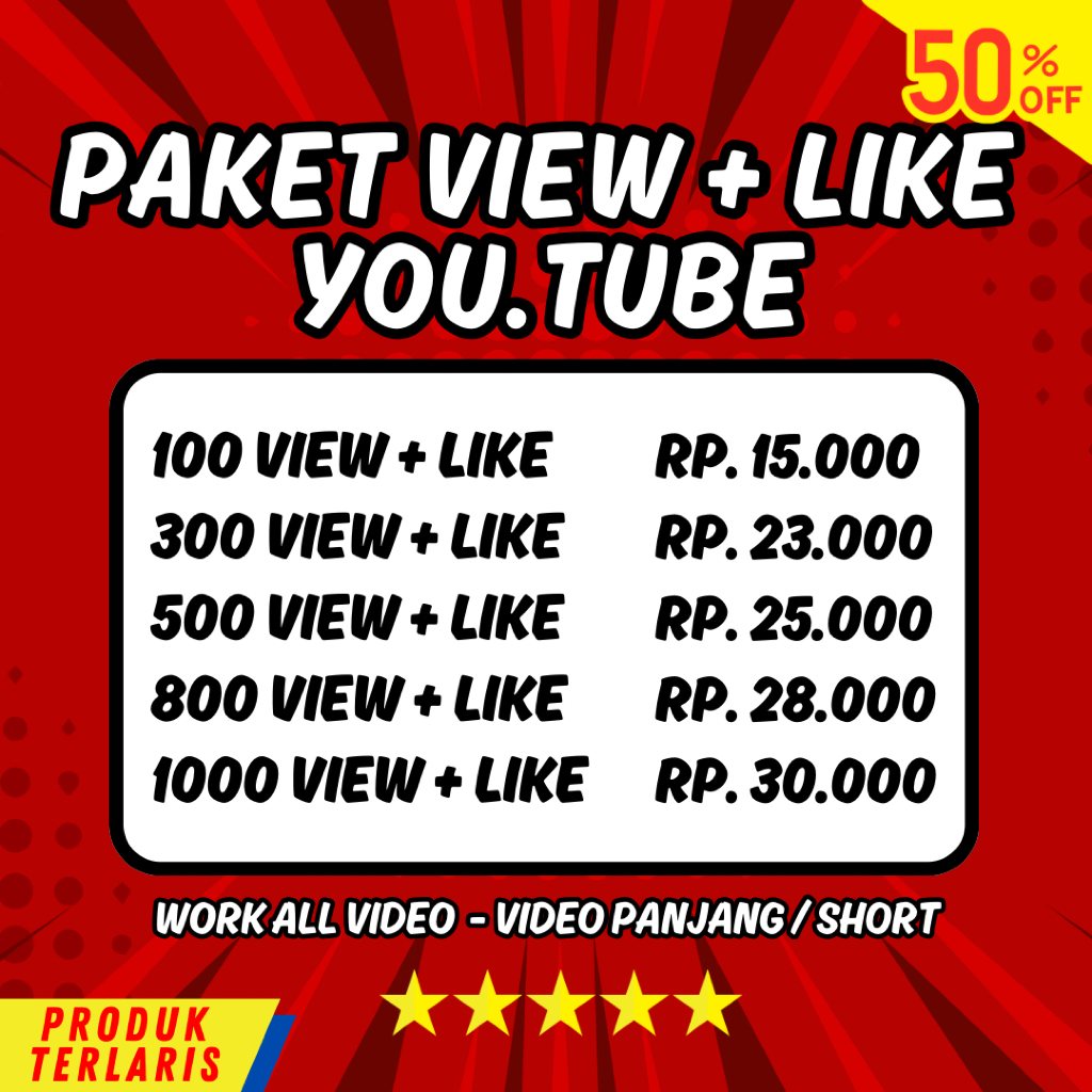 DISKON Paket Penonton YT View Like 1000 View Likes YouTube Permanen Non Drop Organik Promo Viewer Li
