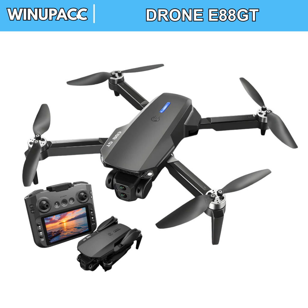 WINUPACC Drone E88GT FPV Brushless Drone Dual Camera Jarak Jauh - Drone Fotografi HD Optical Flow