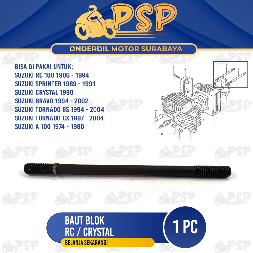 Baut Blok RC (1 PC) - Baud Mesin Tusuk Sate Silinder Suzuki A100 Bravo Crystal TRS Sprinter Tornado