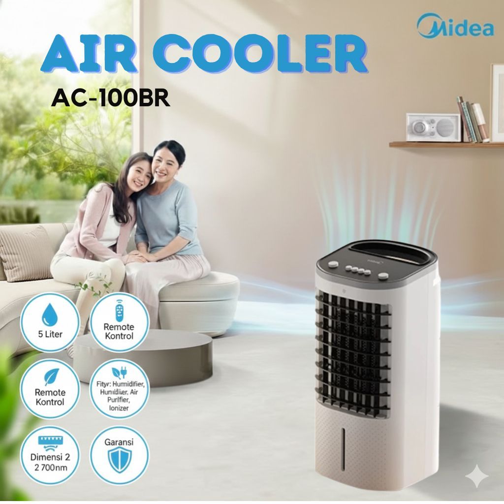 Midea | Air Cooler 5 Liter Remote Control | Pendingin Udara 3-in-1 Multifungsi | AC Portable Air Coo