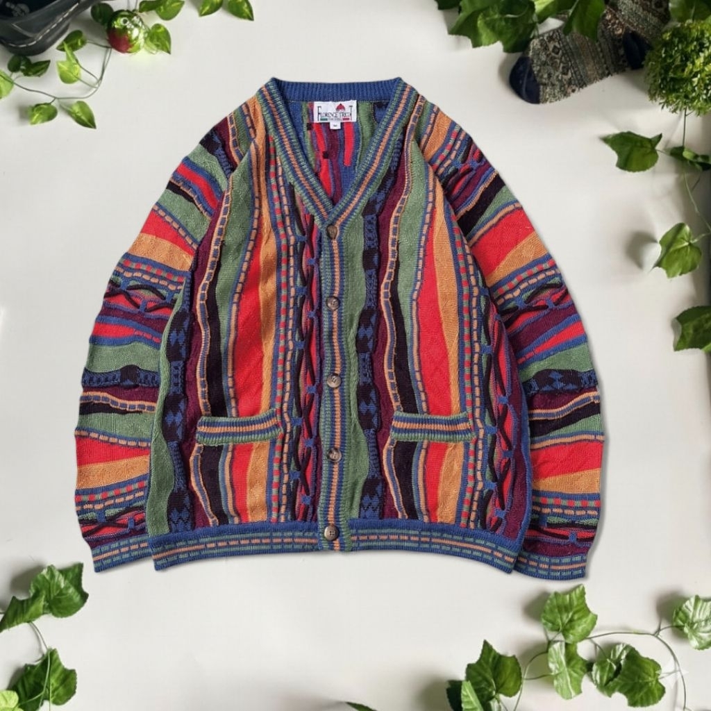 Vintage Cardigan Florence Tricot Italy Textured 3D Look Like Coogi Style Knitted Sweater