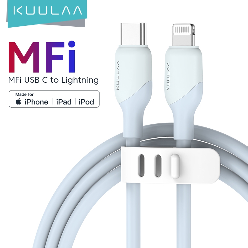 KUULAA PD30W C-L MFI kabel pengisian cepat kabel data silikon kompatibel dengan iPhone 6-14 seri ipa