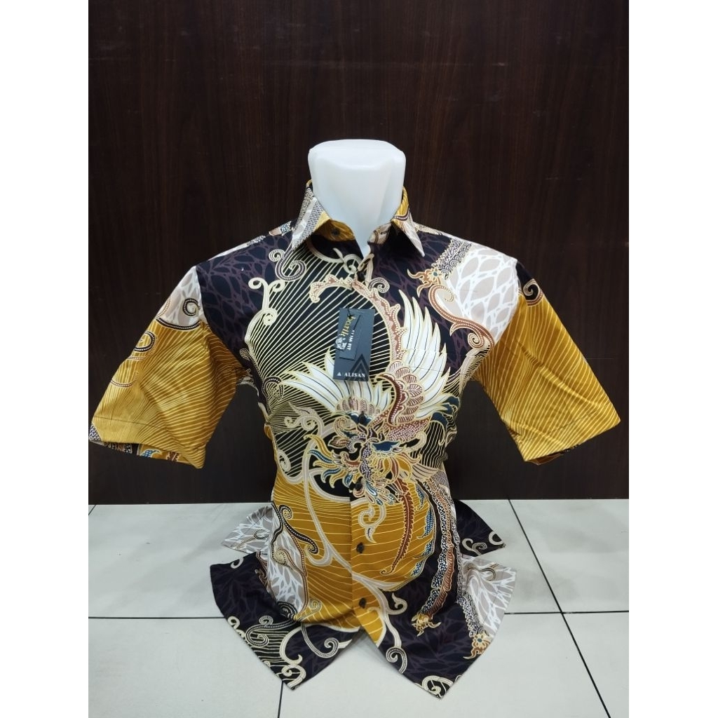 Alisan Kemeja Batik Pria Motif Burung Full Lengan Pendek Slimfit