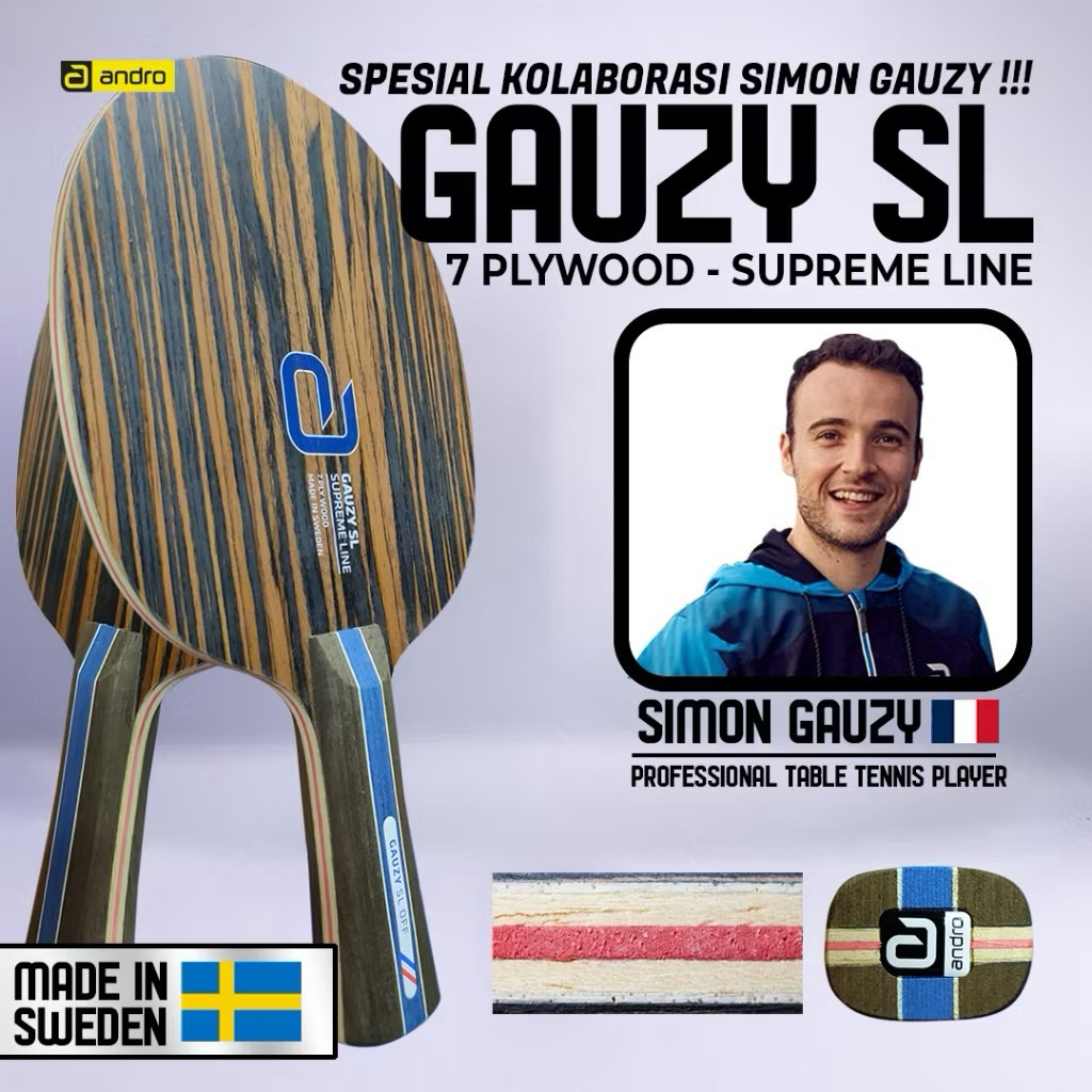 Kayu Bet Pingpong Tenis Meja ANDRO GAUZY SL OFF SUPREME LINE Original