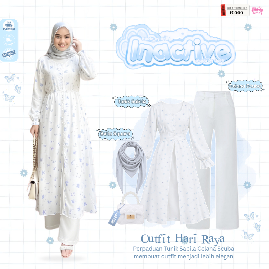 Setelan Tunik Wanita | Bella Square + Tunik Sabila  + Celana | One Set Wanita 3in1 Tunik - FS74