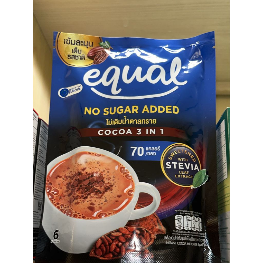 Equal, Cocoa 3 in 1 No sugar 6sticks 90gr