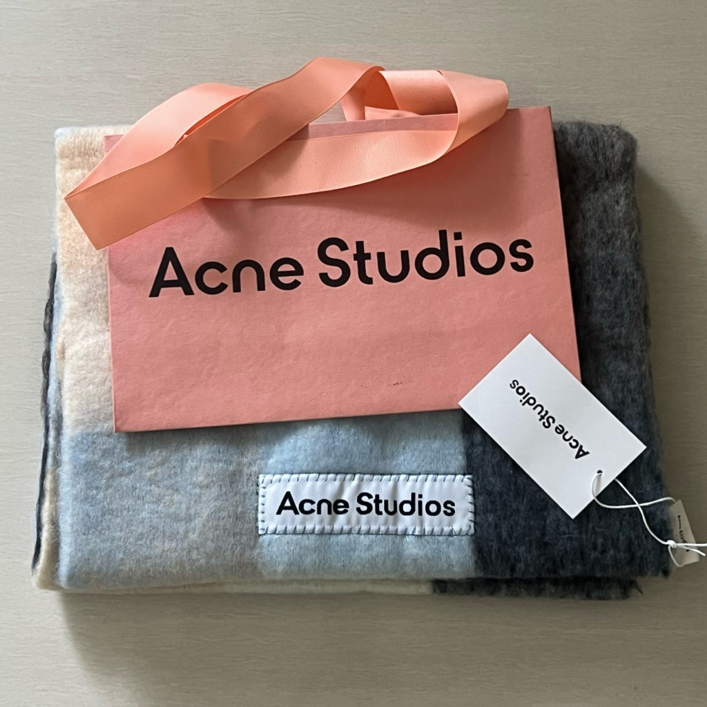 (NEW) Acne Studios Check Scarf in Blue (with Acne Paper Bag)