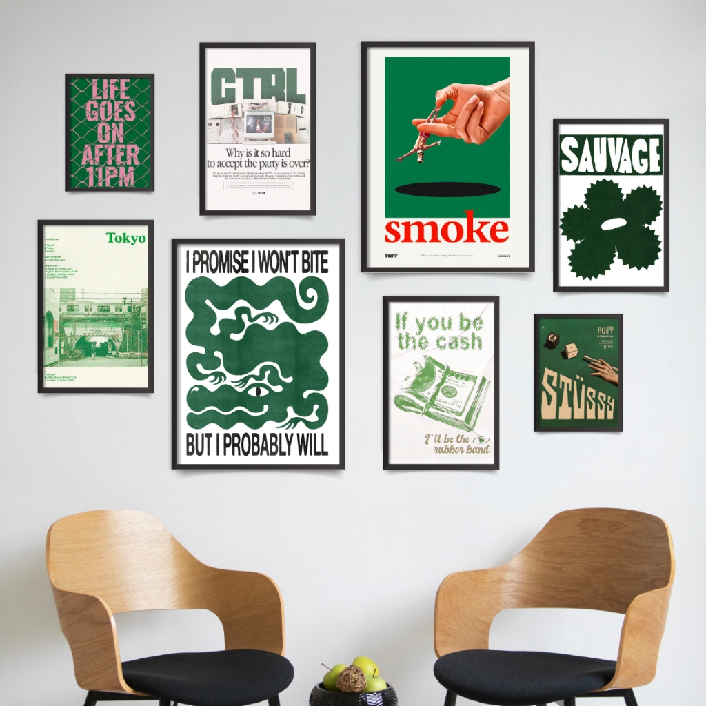 Hiasan Dinding Minimalis Poster Aesthetic Dekorasi Kamar Pajangan Rumah Wall Decor Kafe MDF Green