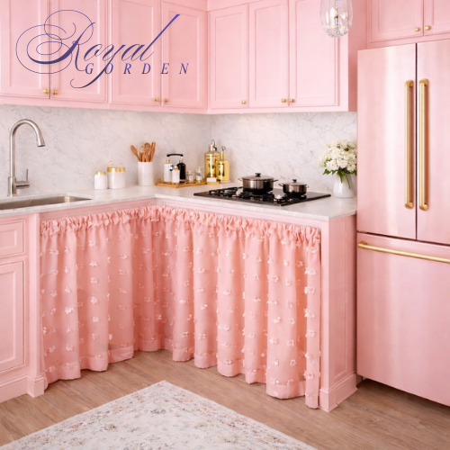 Gorden Bawah Wastafel Bahan Kain Vitrase Ruby Model Serut Lebar 2 Meter Gorden Kolong Dapur