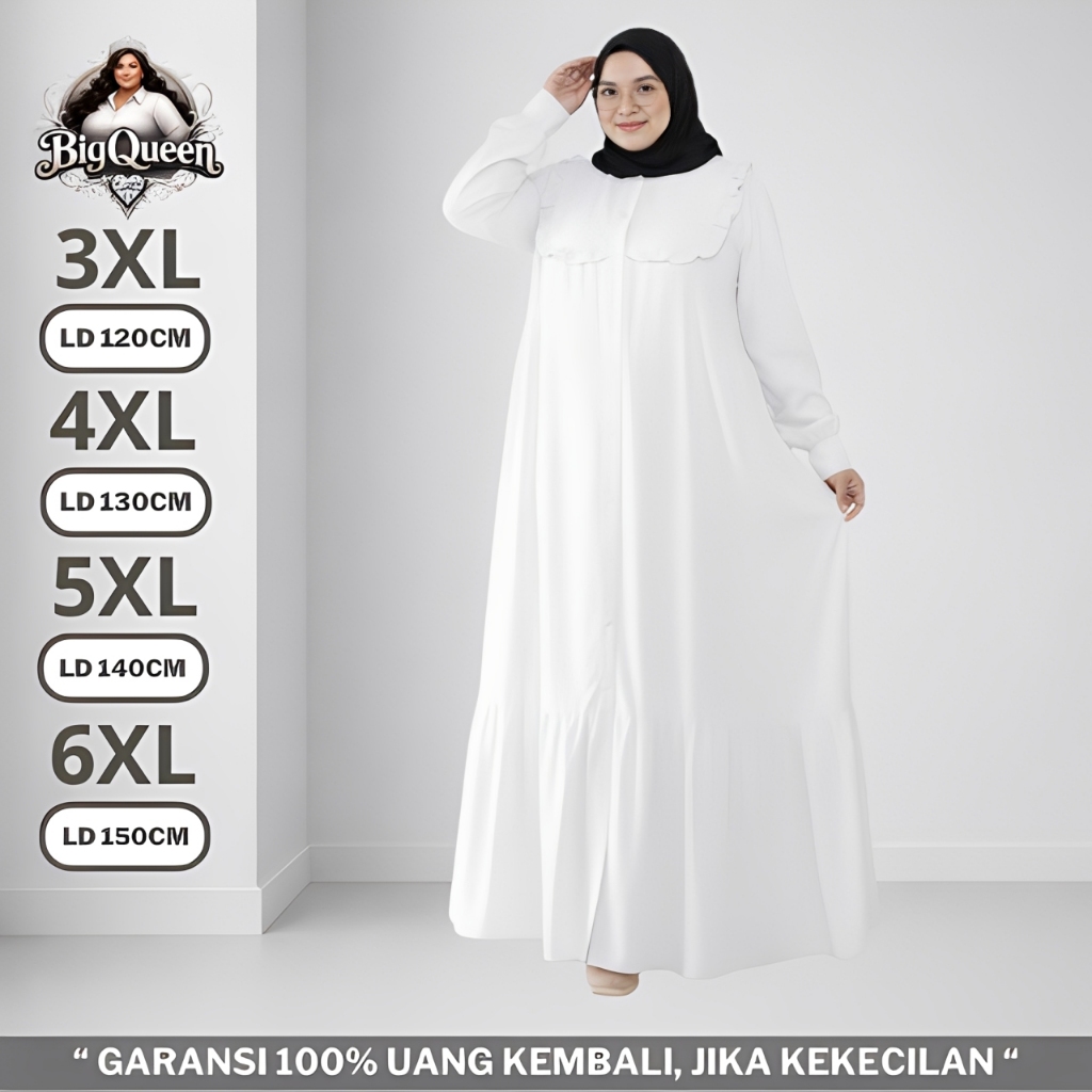Gamis Dress Jumbo LD 120 130 140 150 Baju Lebaran Abaya Putih Mewah Elegan Polos Crinkle Premium