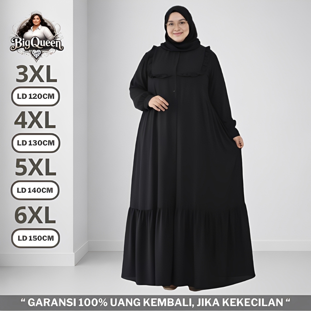 Baju Gamis Dress Jumbo LD 120 130 140 150 Busui Kondangan Lebaran Abaya Hitam Polos Wanita Premium