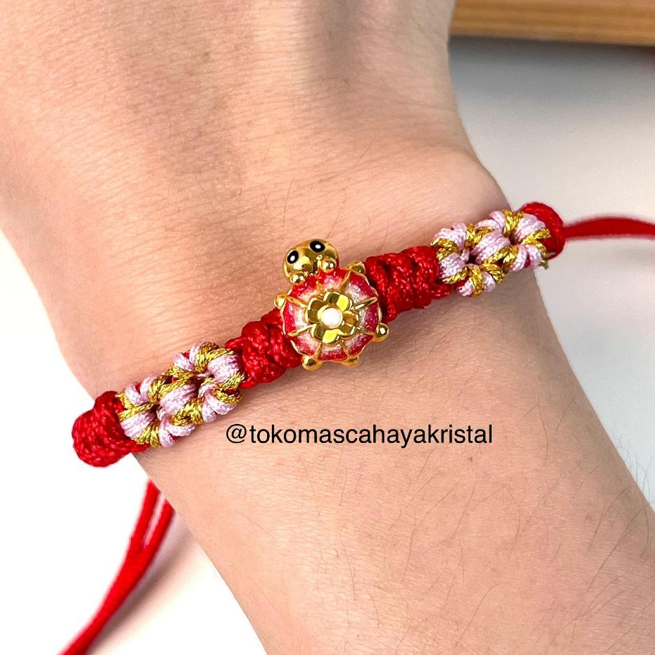 Gelang Tali Emas Charm Kura Merah Bunga 24k- Gold Bracelet