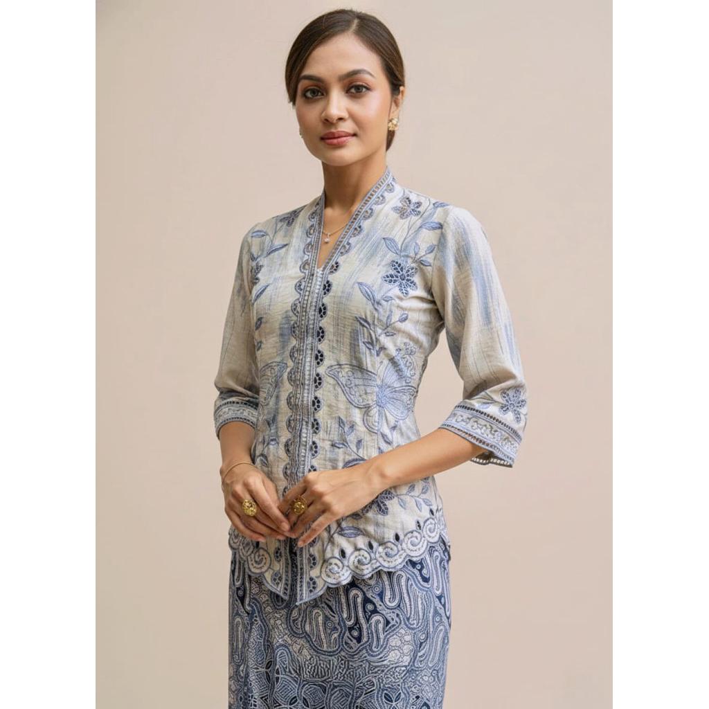 Kebaya Bali Bordir Kupu Premium - PATALIKA | Klasik Siluet Motif Kupu-Kupu Dan Flora | Kebaya Kartin