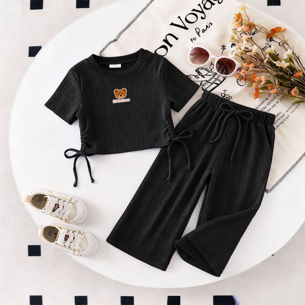 Oneset Baju Anak Perempuan Set Kaos Serut & Kulot Anak Usia 1-12 Tahun