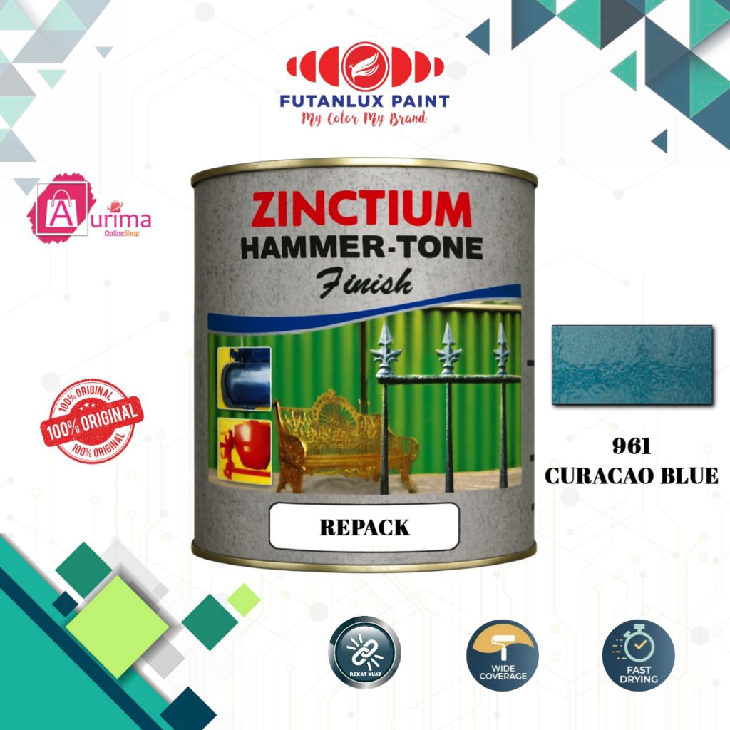 CAT BESI ZINCTIUM HAMMERTONE CURACAO BLUE - 961 FUTANLUX - CAT BESI CAT ANTI KARAT TEKSTUR UNIK TAHA