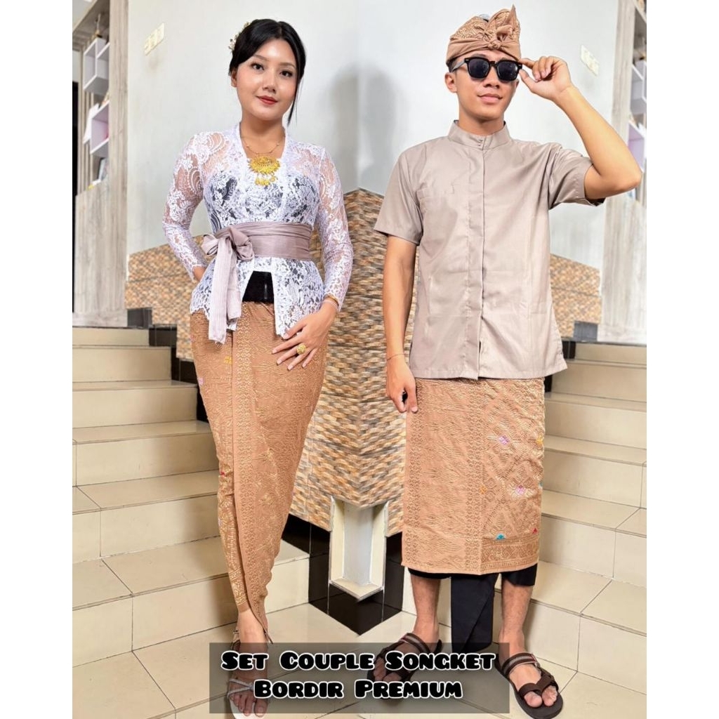 set couple kamen saput udeng songket bordir