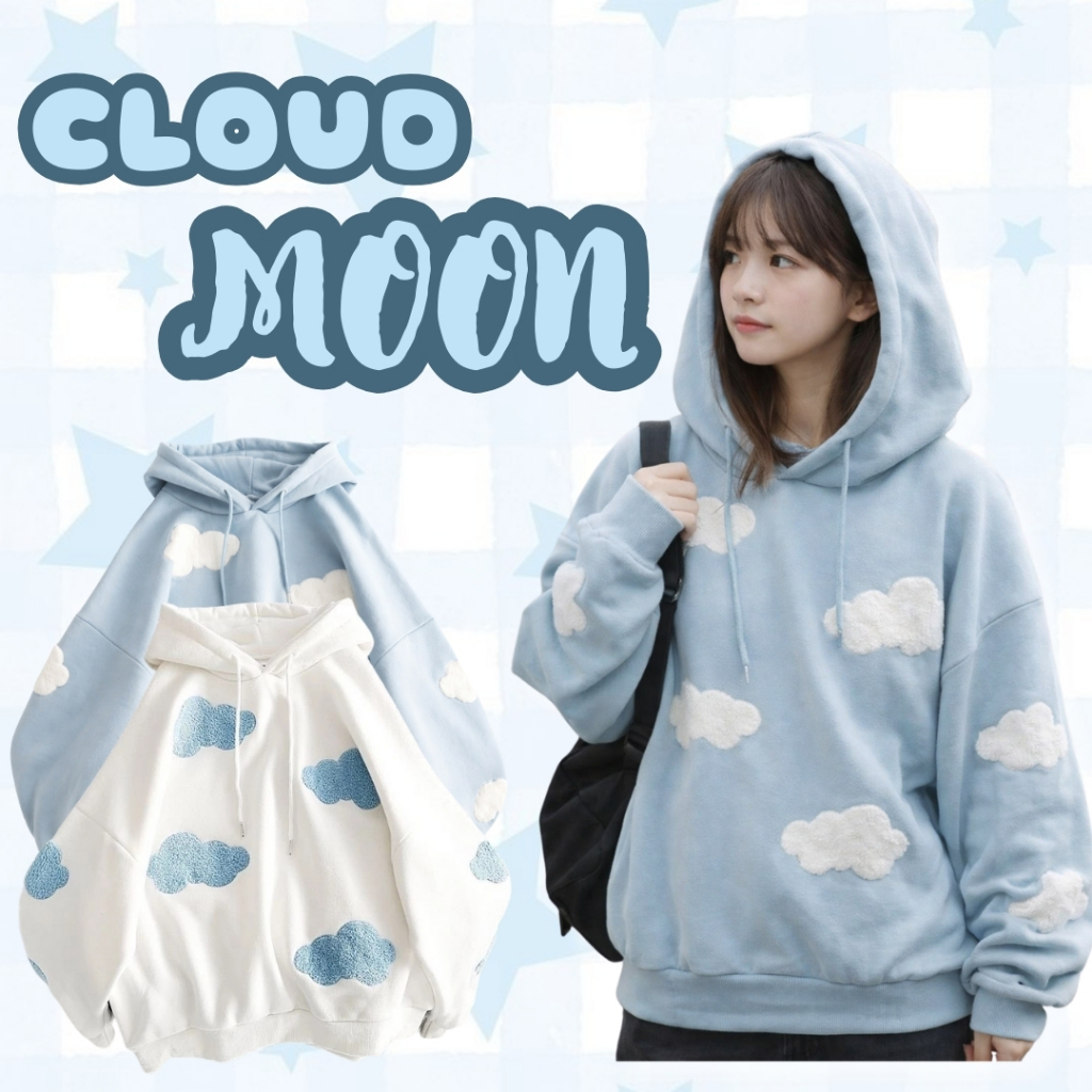 AURA_IDN Sweater Hoodie Wanita | CLOUD MOON SWEATER OVERSIZE Sweater Wanita Big Size Pull Frint Lucu