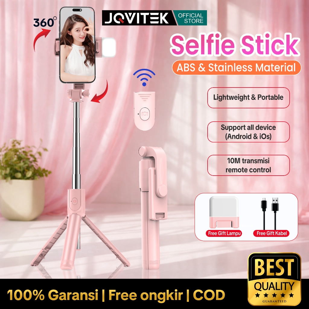 (2026 Baru) Jqvitek Selfie Stick Remote Control Bluetooth with LED Fill Light Tongkat Selfie Tripod
