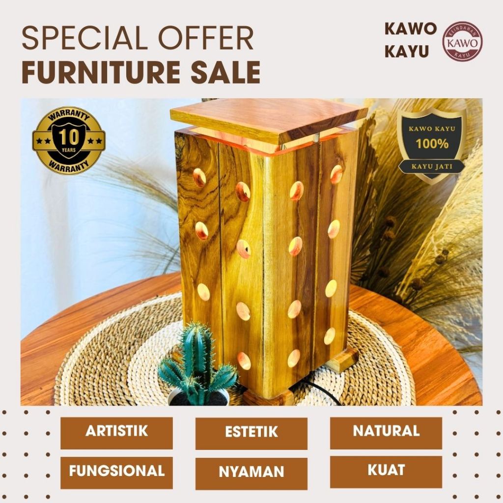 Lampu Tidur/Lampu Meja/Lampu Hias Kayu Jati Estetik