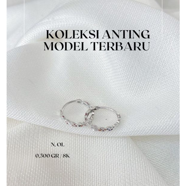 Anting Emas Putih Catok Bulat Batik Polos 8K (Complete Mulia)