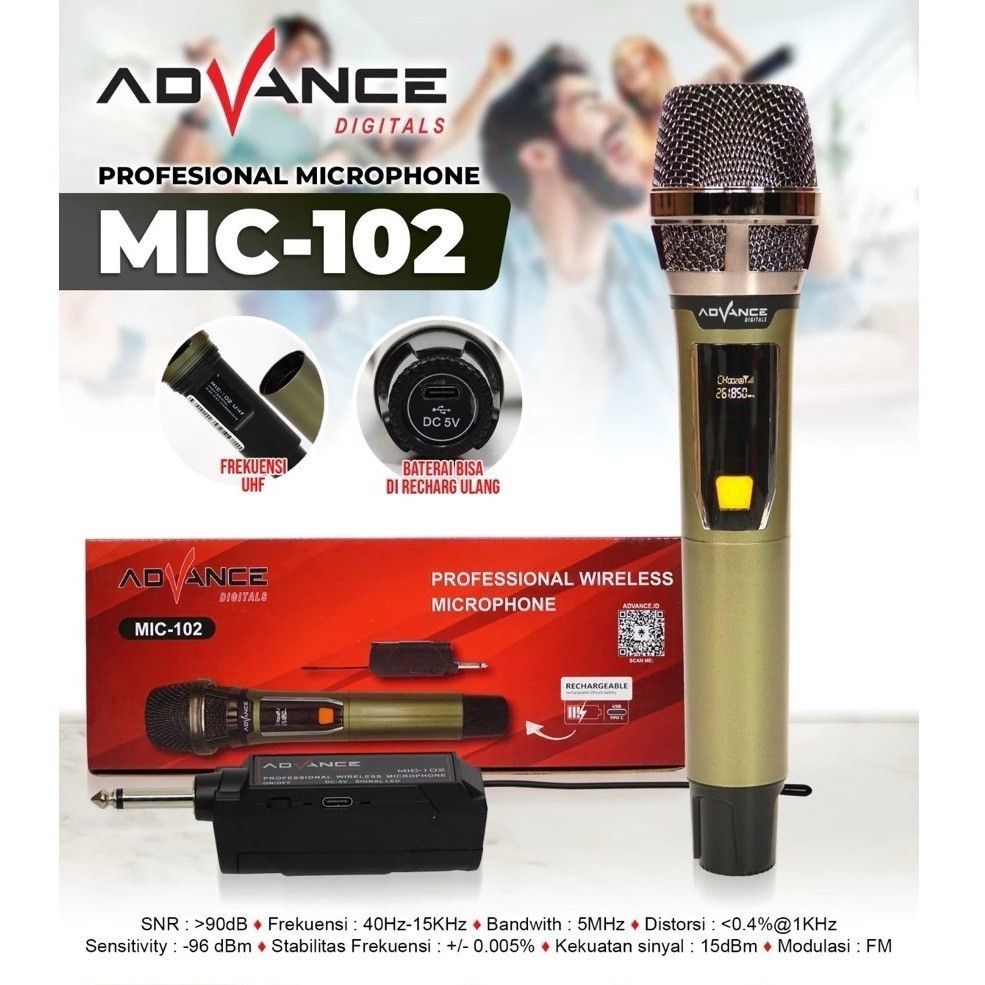 Advance MIC-102 Microphone Original Mic wireless single advance MIC102 Karaoke