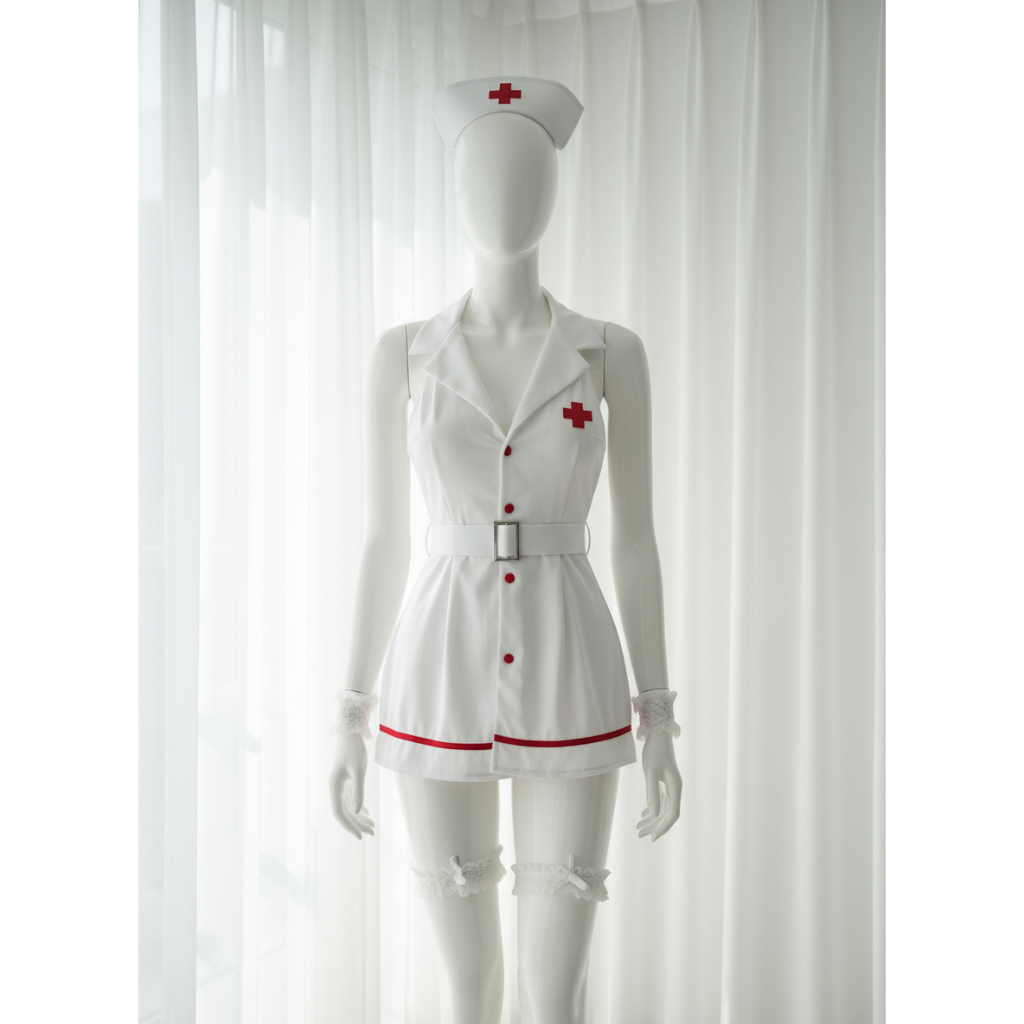 Laris368 Lingerie Ready Putih dan Hitam Nurse Mini Dress Cosplay Kostum Perawat Suster Full Set CS17