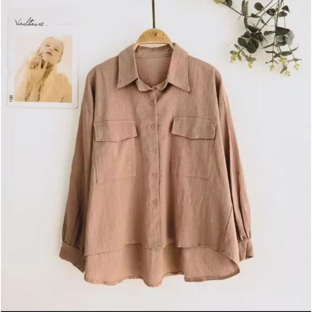 KEMEJA SAKU KOREAN LOOK/KEMEJA ARMY KOREA/KEMEJA WANITA