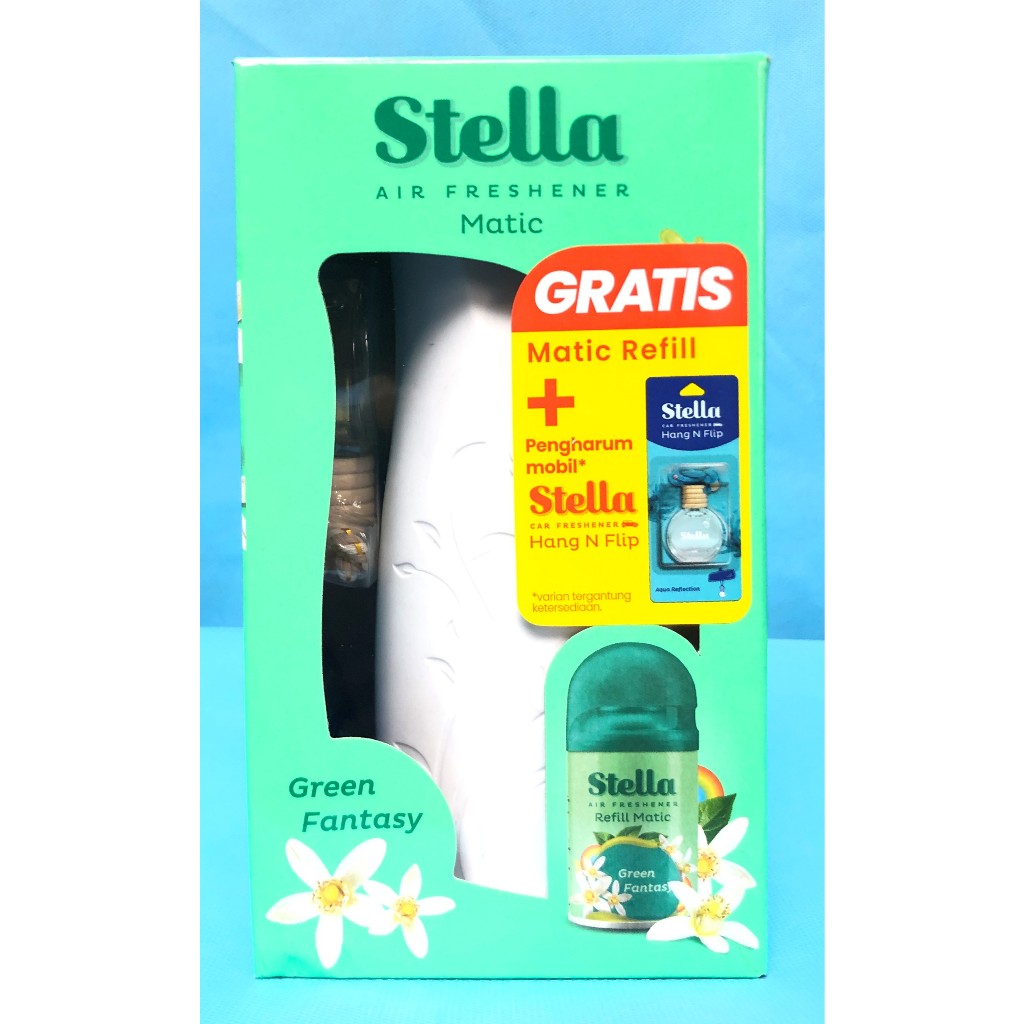 Stella Matic Set Green Fantasy Alat & Refill 160ml + 65 Ml GRATIS Hang N Flip Mobil Ruangan Wangi Se