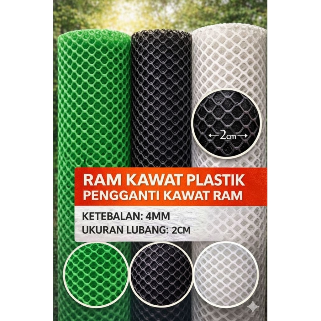 JARING RAM PLASTIK HDPE PREMIUM PANJANG, KETEBALAN 4MM, DIAMETER 2CM