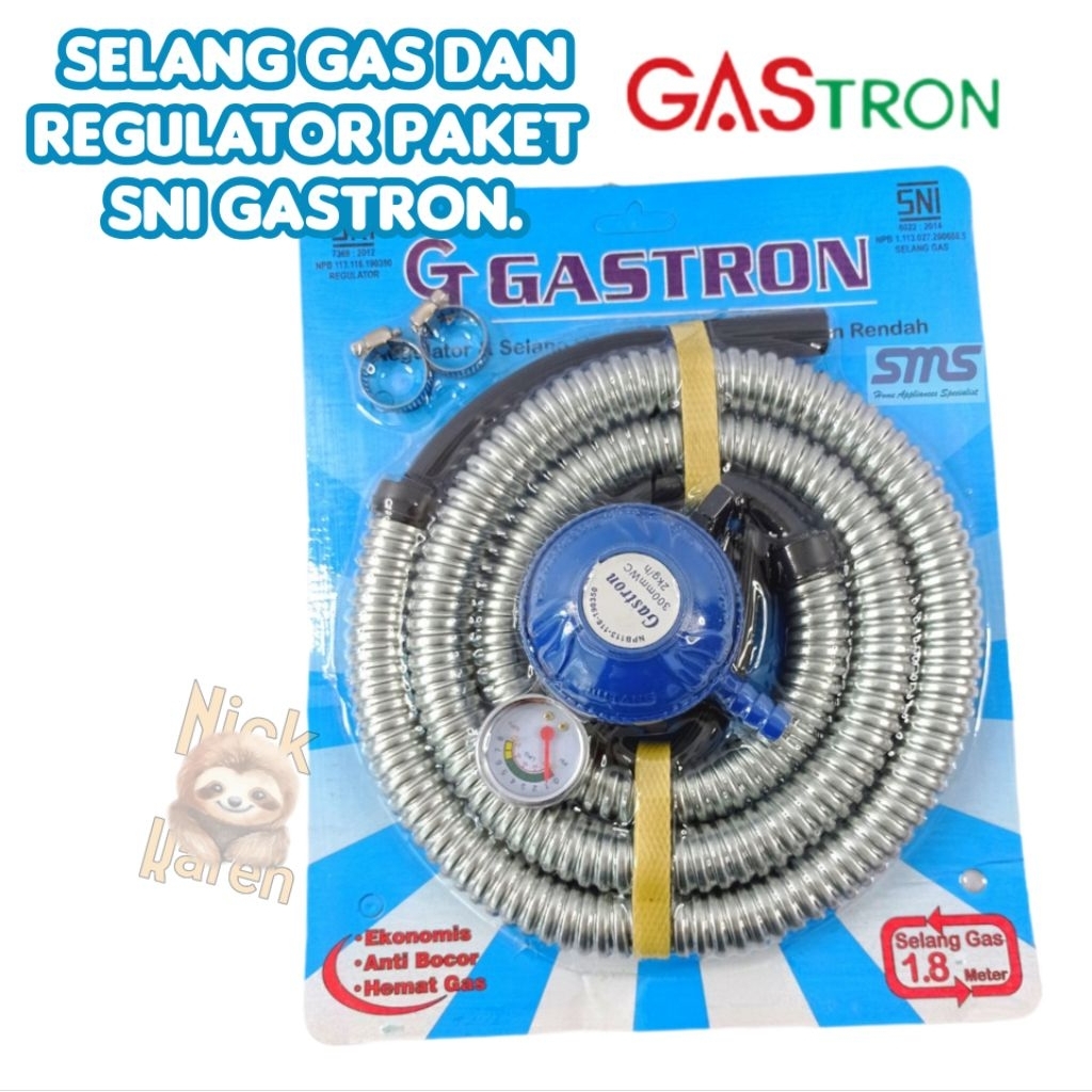 Selang gas dan regulator paket SNI Gastron.
