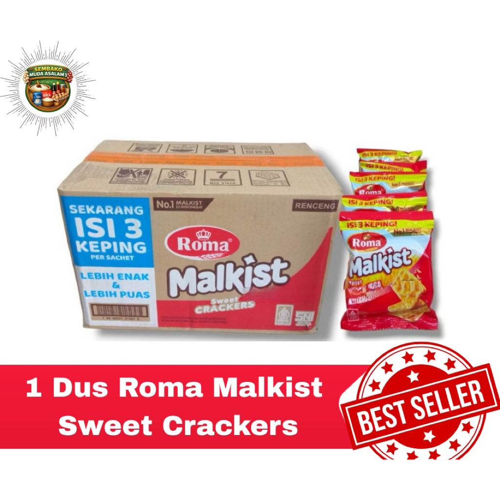 Biskuit Roma Malkist Sweet Crackers Sachet 1 Dus isi 12 Renceng / Biskut Malkist
