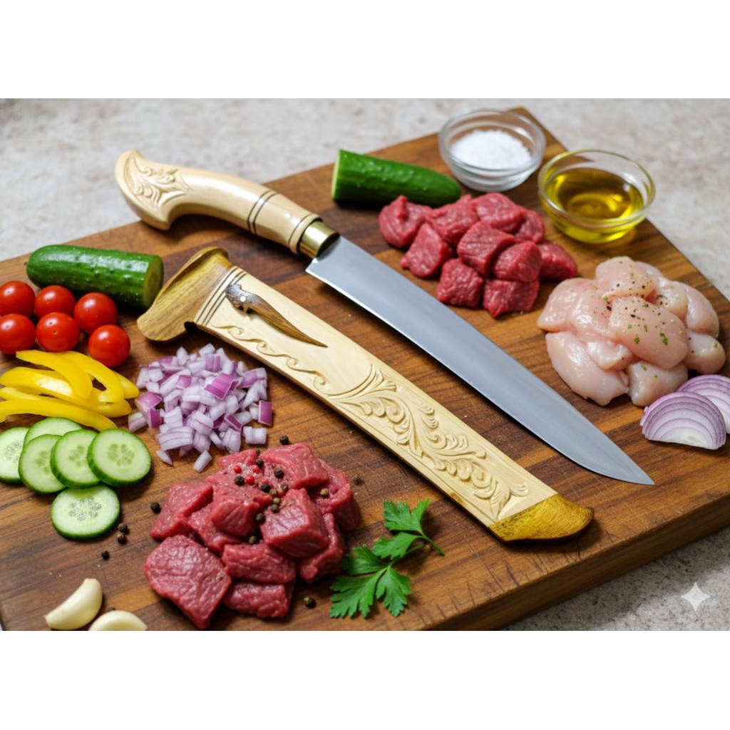 pisau sembelih baja kayu kopi ukir