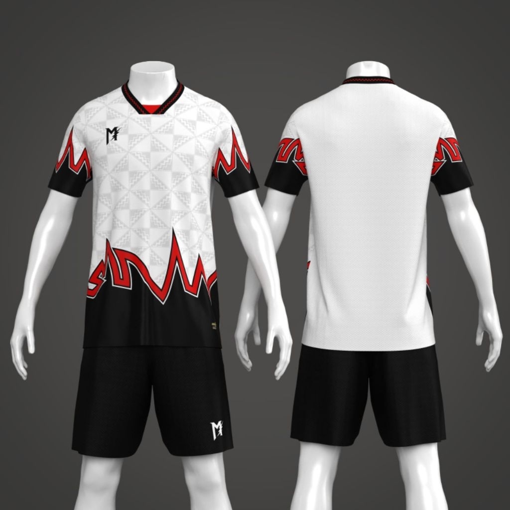 MUZAKAR Baju futsal setelan stelan Jersey premium motif kilat putih