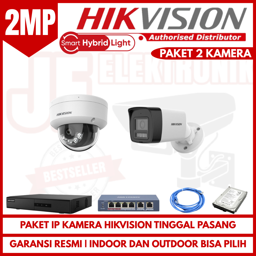 PAKET IP KAMERA HIKVISION 2MP 4 CHANNEL 2 KAMERA  TINGGAL PASANG