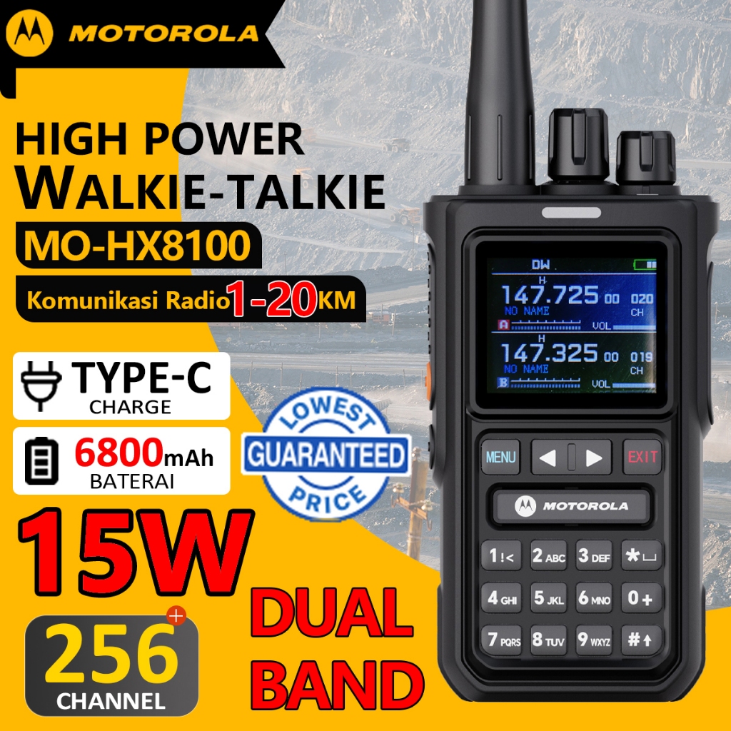 HT Motorola HX 8100 Walkie Talkie Jarak Jauh 20KM Dual Band Two Way Radio Copy Frequency High Power 