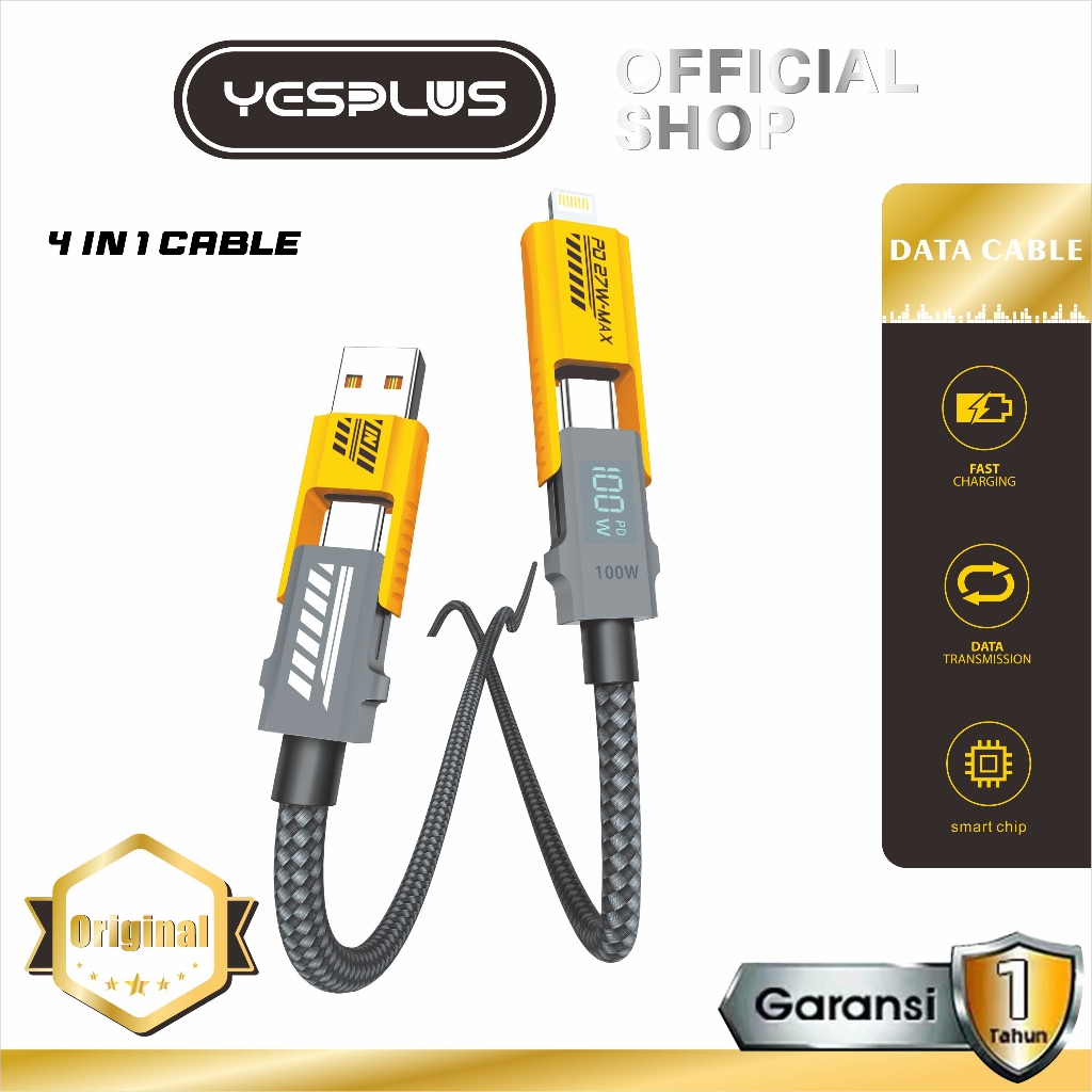 Kabel Data YESPLUS YS-869 4IN1 Convertible Metal DataCable 100W ft USB C USB A Multiple Charging