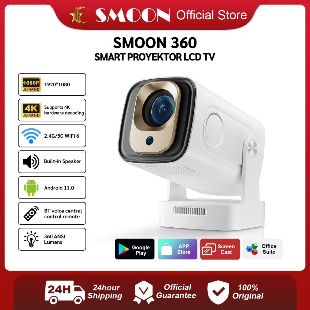 SMOON 360  Smart Projector LCD TV -Proyektor Pintar - Android - Netflix - Youtube - Wifi - 200 Ansi 