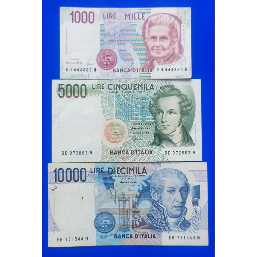 UANG KERTAS ITALIA SET 3 LEMBAR 1OOO, 5OOO, 1OOOO LIRA