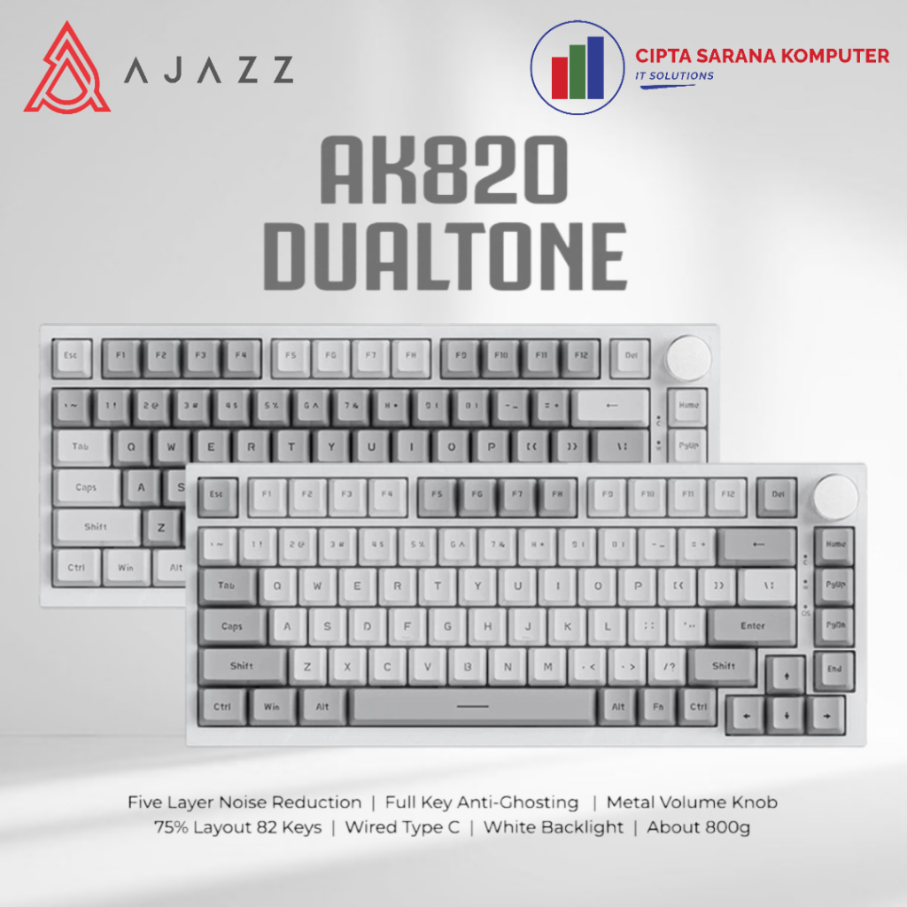 Ajazz AK820 Dual Tone 75% Mechanical Keyboard Wired White Backlight