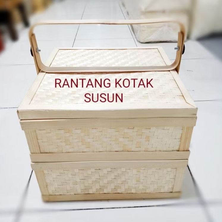 RANTANG BAMBU KOTAK (ANYAMAN) SUSUN 2, RANTANG MAKANAN JINJING, RANTANG WADAH MAKANAN, RANTANG EKLUS