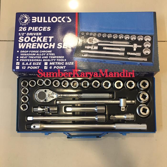 Bullock Kunci Socket Set Inch 12 DR 26Pcs 6PT (38 sd 1-14)