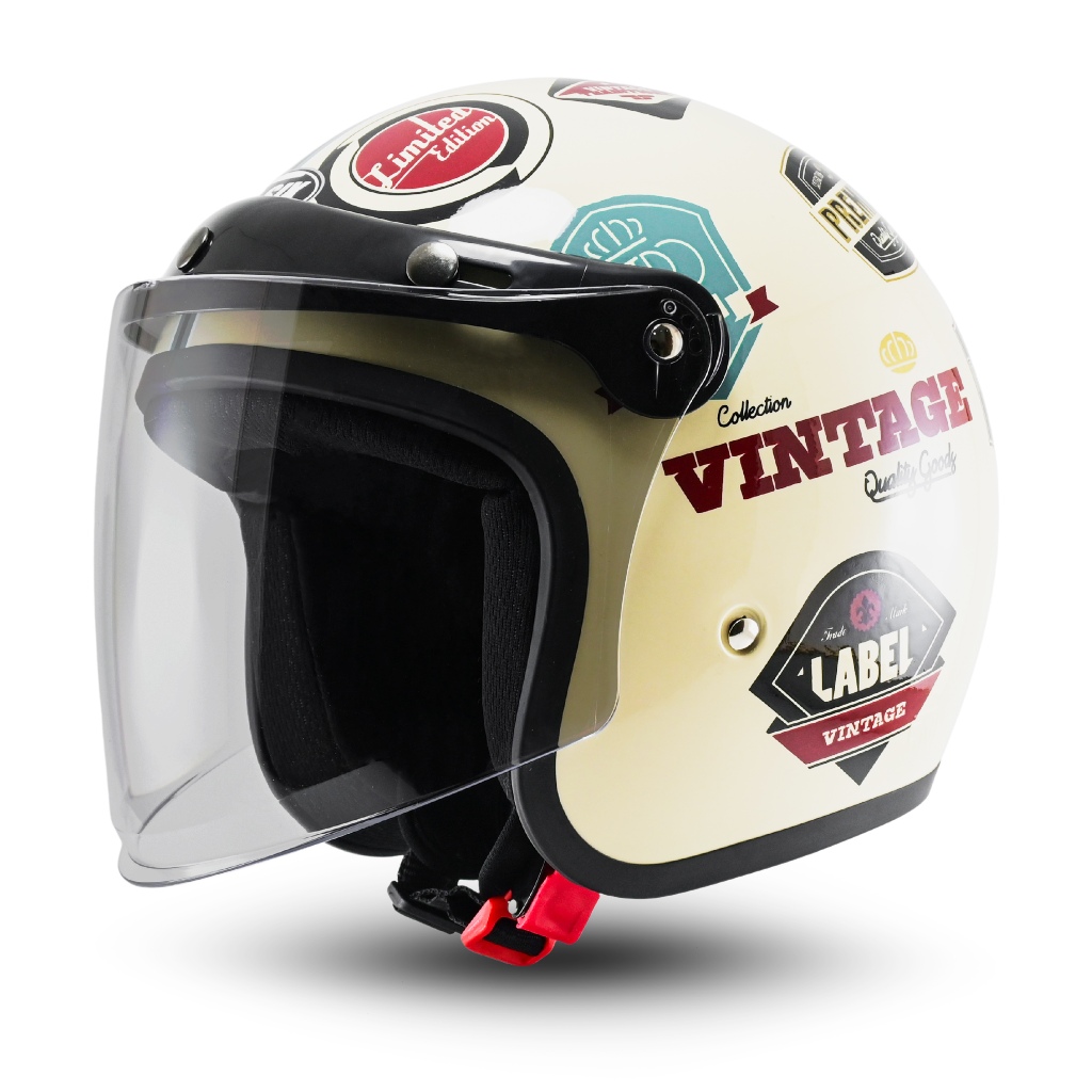 Helm Bogo Kopi Retro Untuk Dewasa SNI Kaca Datar Cembung Hitam