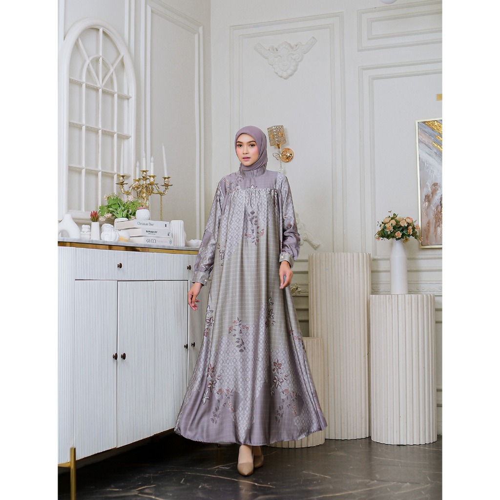 Gamis Maryam Wanita Muslimah Dress Panjang Elegan & Nyaman Bahan Stela Satin by Fabiana