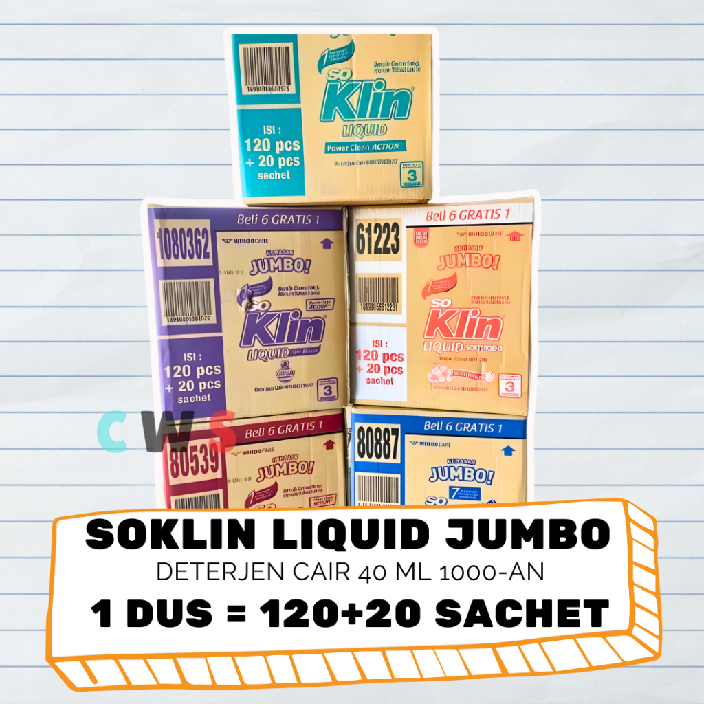 [EDISI PROMO] SOKLIN SO KLIN LIQUID JUMBO 40 ml Deterjen Cair Konsentrat 1000 an Sachet - 1 Dus