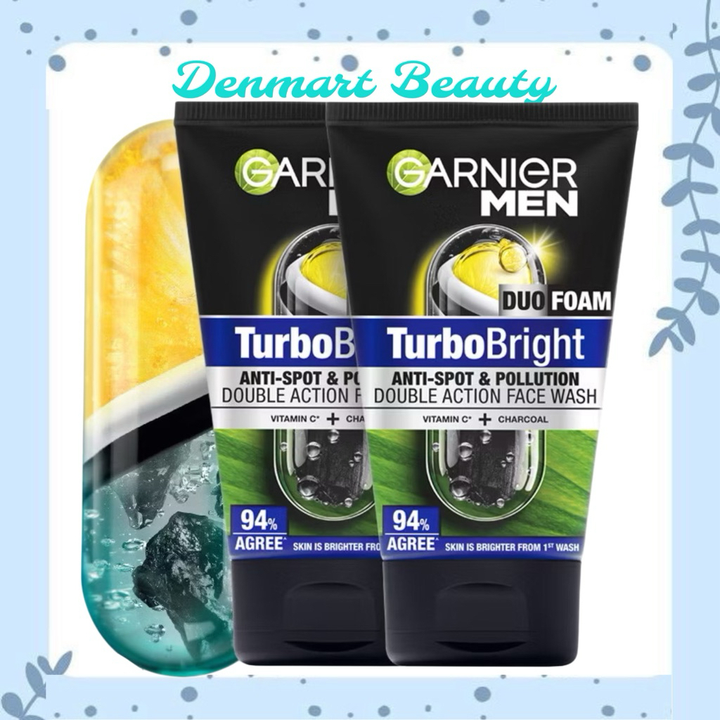 GARNIER Men Facial Wash Turbo Bright Super Duo Foam Skincare 100ml Sabun Cuci Muka Pria Face Wash Pe
